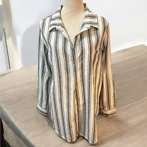 Sanctuary White and gray Linen Notched Collar Button Down Top